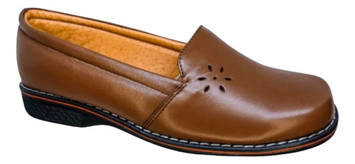 Zapato Suave Dama Pie Diabético Delicado Piel Borrego Cognac