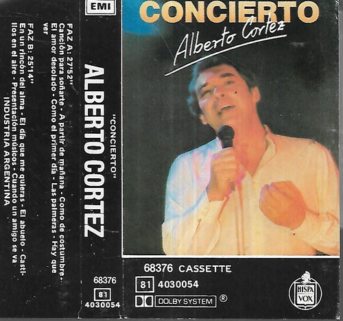 Alberto Cortez Album Concierto Sello Emi Cassette
