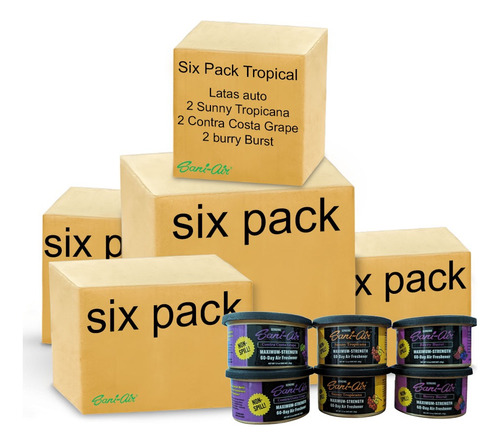 Six Pack Sani Air Fresh Tropical Aroma: 2tropi.2berry2grape