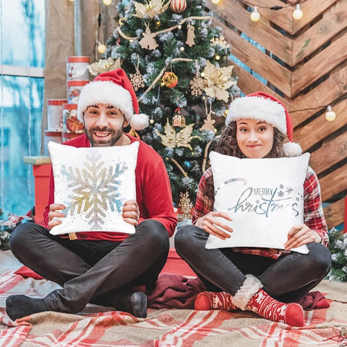 A 4 Fundas De Almohada Con Estampado De Copos De Nieve