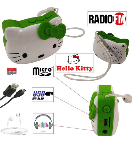 Imagen 2 de 3 de Reproductor Portatil Mp3 Radio Fm Mini Sd Hello Kitty W9