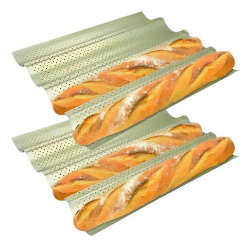 Pack X2 Molde Perforado Antiadherente Pan Francés Baguete