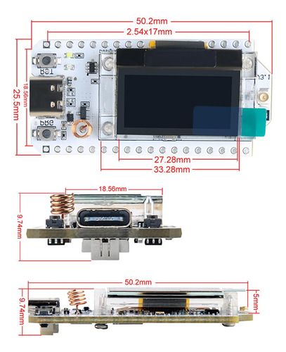 Placa Oled Diymalls Lora Esp32 De 915 Mhz, V3, Tipo C, Sx126