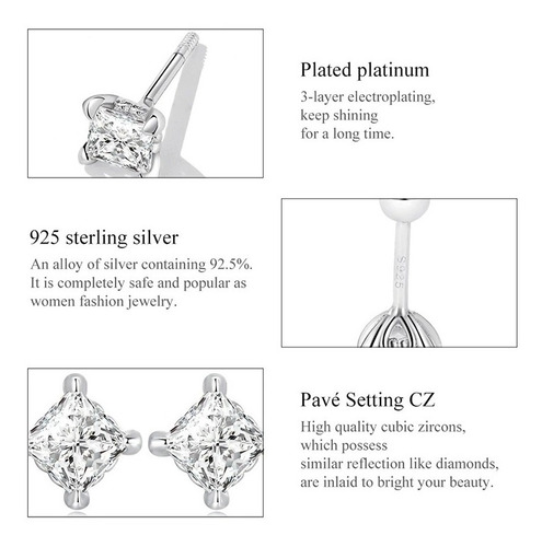 Imagen 5 de 6 de Aretes Topos Elegantes Para Mujer Con Circón En Plata 925