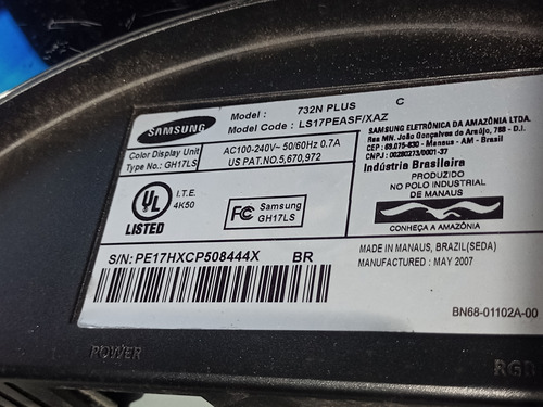 Placa Principal Monitor Samsung 732n Plus Bn41-00795a +cabos (Usado)