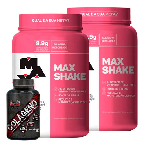 Kit 2x Max Shake + Colageno - Max Titanium Sabor Chocolate/morango