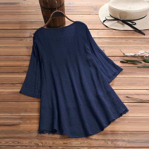 Camiseta Vintage De Encaje De Tres Cuartos Con Cuello En V P