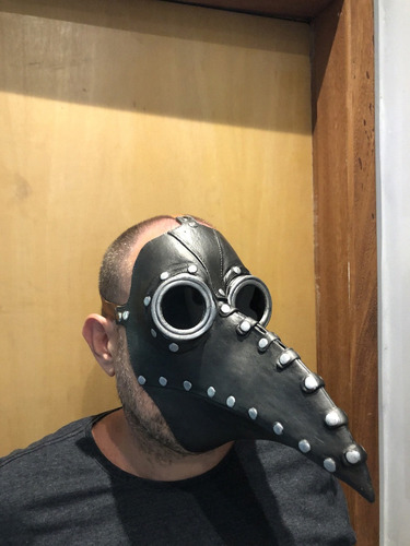 Máscara De Médico Medieval Peste Negra Praga Corvo Halloween Cor Preto
