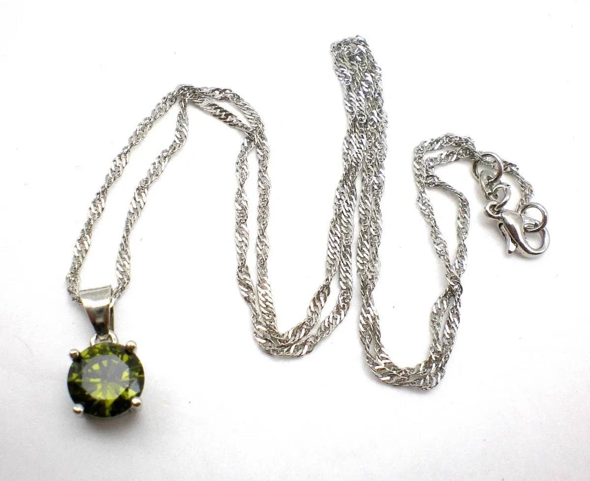 Cadena Y Dije De Plata 925 Y Cristal Verde