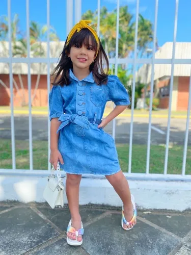 Vestido Jeans Chemise Moda Infantil Bot es Manga Princesa