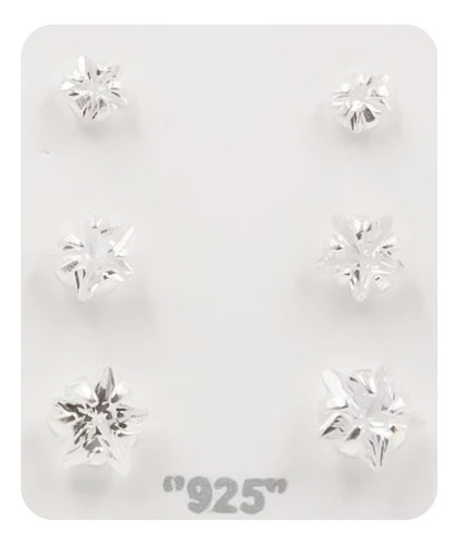 Trio De Brincos Zircônia Estrela - Cristal 3/4/5mm/prata 925