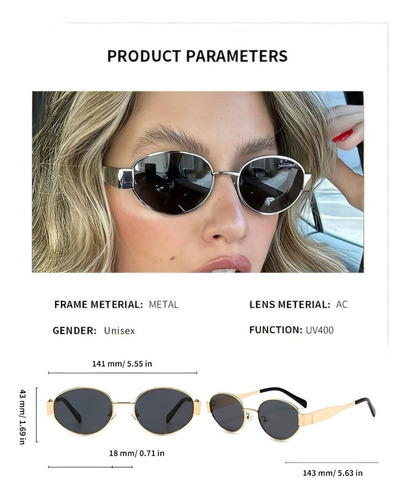 Gafas Sol De Metal Ovaladas De Diseño Retro Estilo Moderno