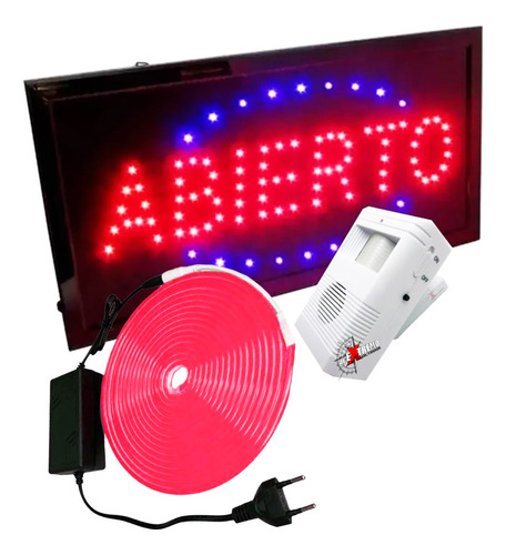 Cartel Luminoso Abierto + Sensor Timbre + Cinta Neon Flexibl