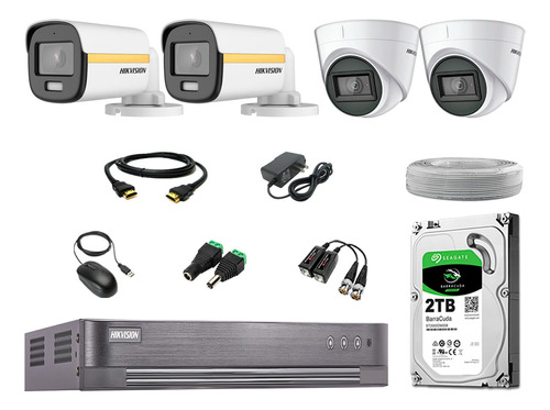 Cámaras Seguridad Kit 4 Hikvision 1080p Noche Color Colorvu