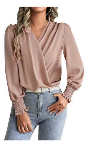 Camisa Feminina De Chiffon Com Decote Em V Lantern Commuting