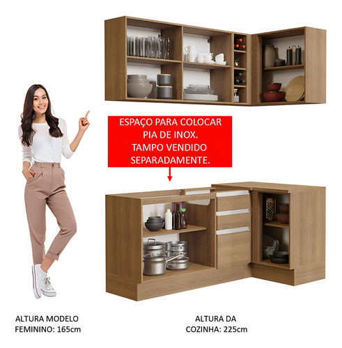 Cocina Integral Completa Modular Madesa Glamy Esquinera 269cm 01 Color Marrón