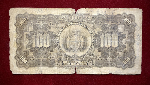 Billete 100 Bolivianos 1928 Bolivia Pick 125a.7 (Usado)
