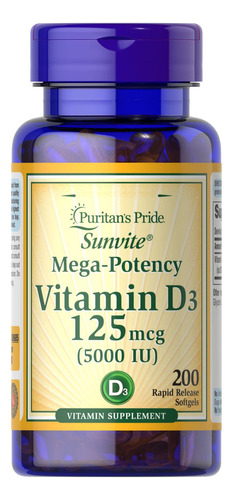 Vitamina D3 125 Mcg 5000 Ui Puritans Pride 200 Softgels Usa 