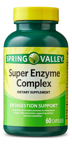 Spring Valley Cápsulas De Suplemento Dietético Súper Enzimático Complejo Para Apoyo Digestivo, 60 Cápsulas, Promueve La Descomposición De Grasas, Carbohidratos Y Proteínas,