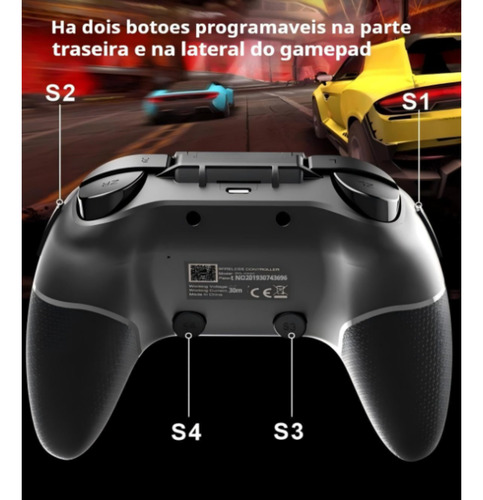 Controle Joystick Gamepad Bluetooth 5.0 Compatível Com Celular Android Ios Ps3 Ps4 N-switch Pc Gamer Tv Box Tablet Modo Turbo 4 Botões Com Luz Led