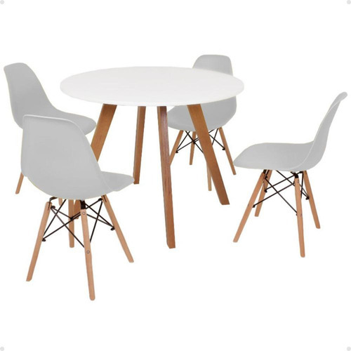 Mesa Inês 100cm Branca + 4 Cadeiras Eames Eiffel Cor Cinza