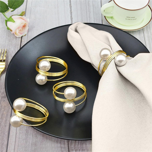 Juego De 12 Servilleteros Perlas, Anillos Para Servilletas