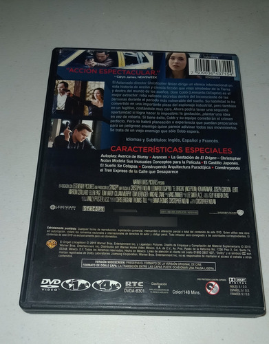 Dvd Película Original Inception El Origen Christopher Nolan (Usado)