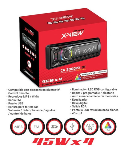 Imagen 5 de 6 de Auto Stereo X-view Ca-2000rxbt Mp3 Usb Sd Bluetooth Control