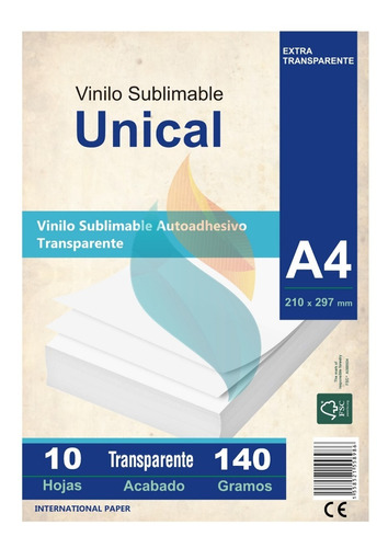 Papel Vinilo Sublimable Autoadhesivo A4 Transparente 10hojas