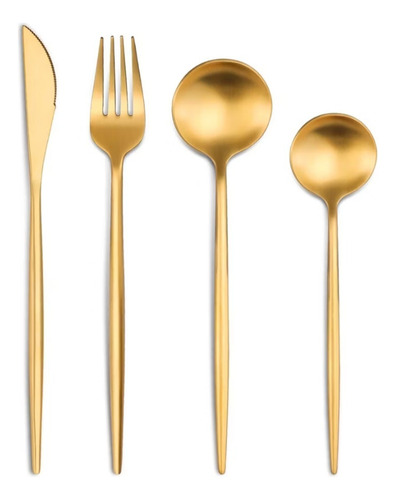 24pcs Conjunto De Talheres De Aço Luxo Inoxidável Preto-ouro