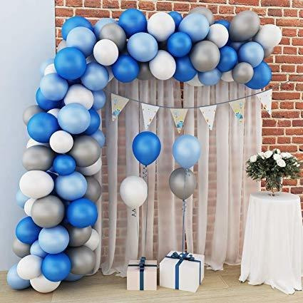 203 Piezas Globo Garland Arco Kit Azul Apagado Plata Blanca
