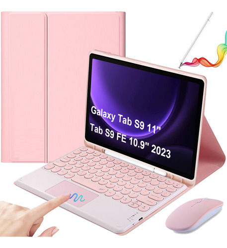 Funda Teclado+mouse+lápiz P/galaxy Tab S9 11/ S9fe 10.9 Rosa