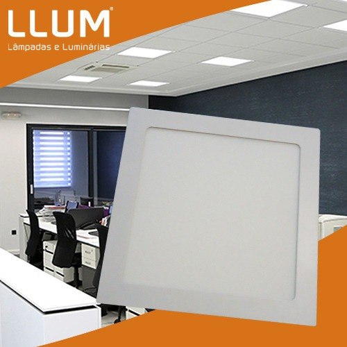 Luminária Painel Plafon Embutir 18w Quadrado Branco Frio 