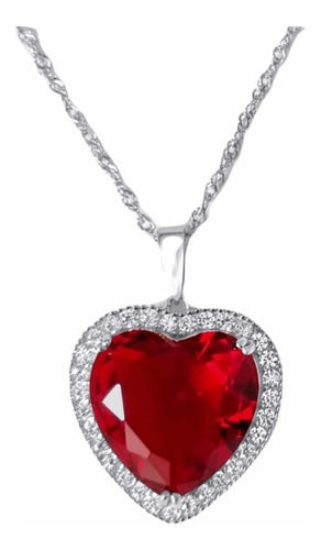 Collar Titanic Corazón Del Océano Circon Rojo Plata 925