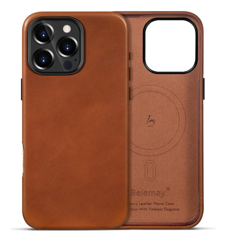 Capa De Couro Belemay Compatível Com iPhone 16 Pro Saddle Br
