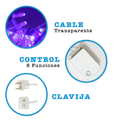 3 Series Navidad 140 Luces Led 7 Mts Morado 8 Tiempos
