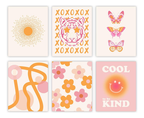 Arte De Pared Rosa Y Naranja, Decoración De Habitación De De