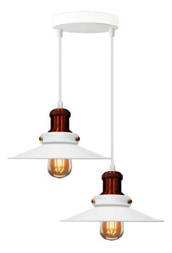 Lustre Pendente Nordic Retro Branco Com Bronze Duplo