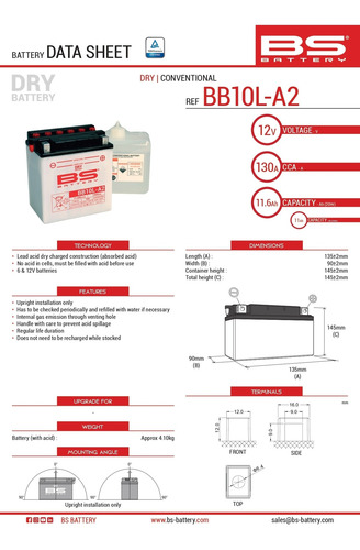 Batería Para Moto Bs Dry Bb10l-a2