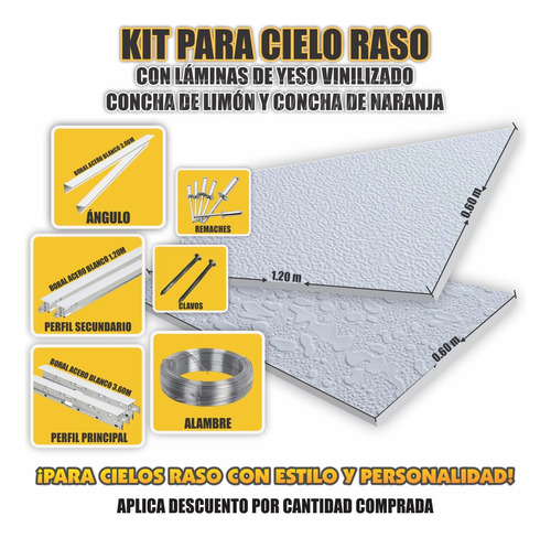 Kit Para Cielo Raso Lam Yeso Vinil Y Suspensión Blanca 9mt2