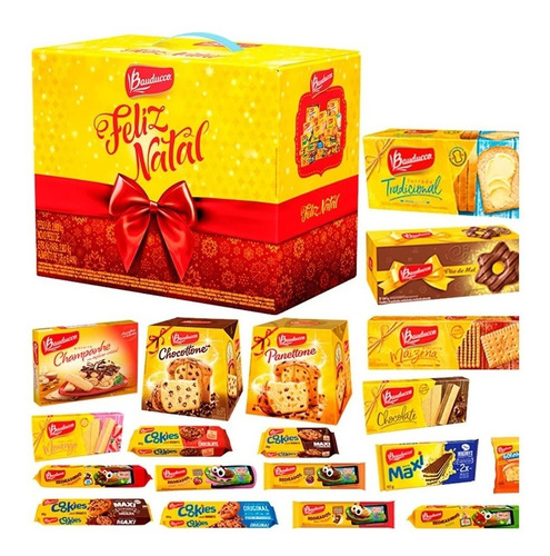 Imagem 2 de 5 de Cesta Natal Bauducco Grande Com Panetone E Chocotone Kit C/3