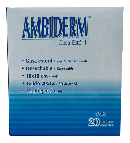 Gasa Estéril Ambiderm Desechable 10x10 Cms 20 Pounch - 5 Cu