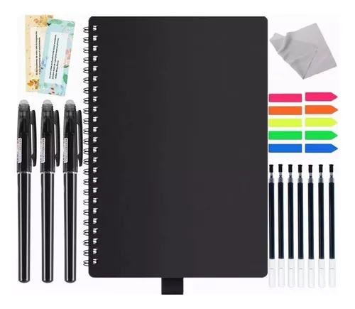 Cuaderno Inteligente, Cuaderno Borrable A4 de 24 Páginas, Libreta de Notas,  Sube Archivos y Anotaciones a la Nube, Incluye Plumas y Recargas, con Tela  de Microfibra y Multicolor Notas Adhesivas : 