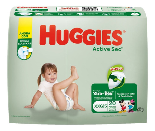 Imagen 2 de 3 de Pañales Para Bebe Huggies Active Sec Talla Xxg Bulto 8x20 Un