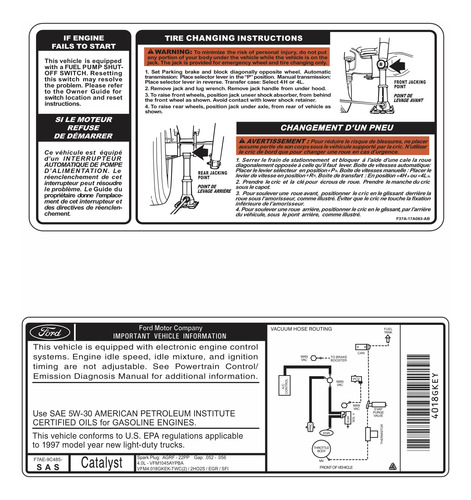 Adesivos Etiquetas De Advertência Kit Motor Ford Ranger 1997 Etrgr97 Frete Grátis Fgc