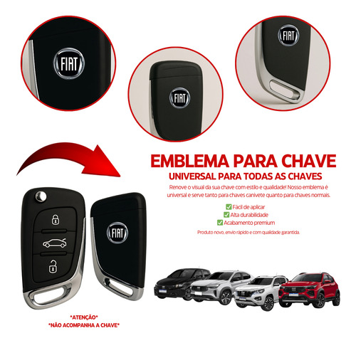 Kit Com 2 Emblemas Adesivo Para Chave Fiat Preto Universal