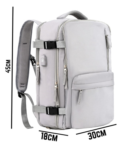 Mochila Urbana Impermeable Cabina Avion Equipaje Carry On Mochila Viajera Viral Usb Unisex Color Gris