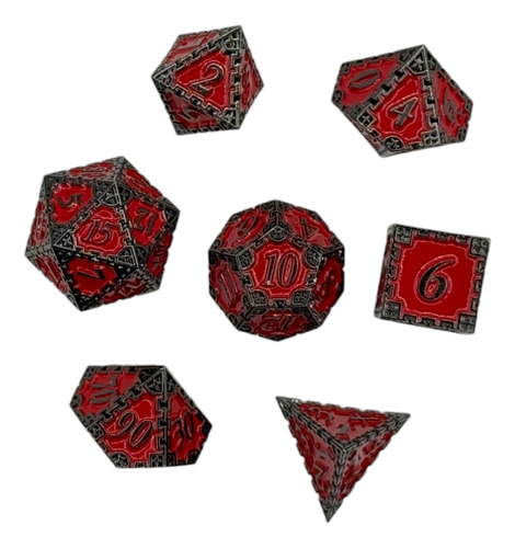 Set De 7 Dados Juegos De Rol - Rojo Y Negro - Metálico