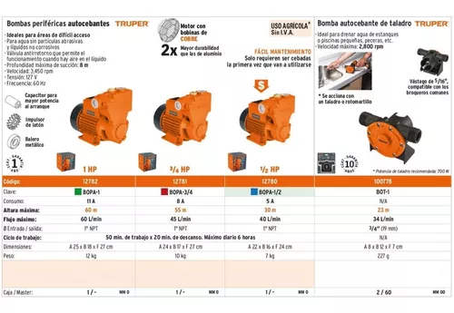 Bomba autocebante para uso con taladro, Truper, Bombas Periféricas