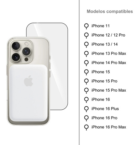 Kit Iphone Magsafe: Funda + Mica 9d + Batería Inalámbrica Transparente Iphone 16